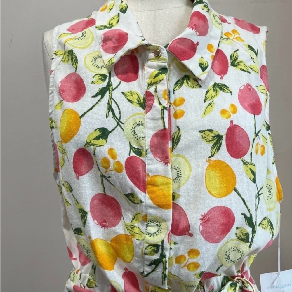 NWT-CYNTHIA ROWLEY LINEN BLEND FRUIT DRESS-sz 8 - Picture 7 of 11